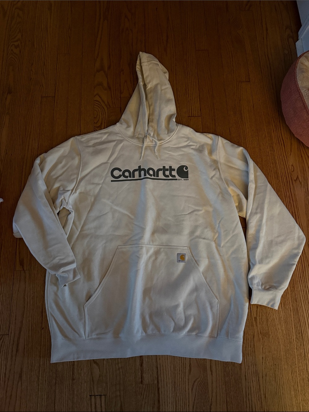 Carhartt Cream Hoodie with Gray Logo